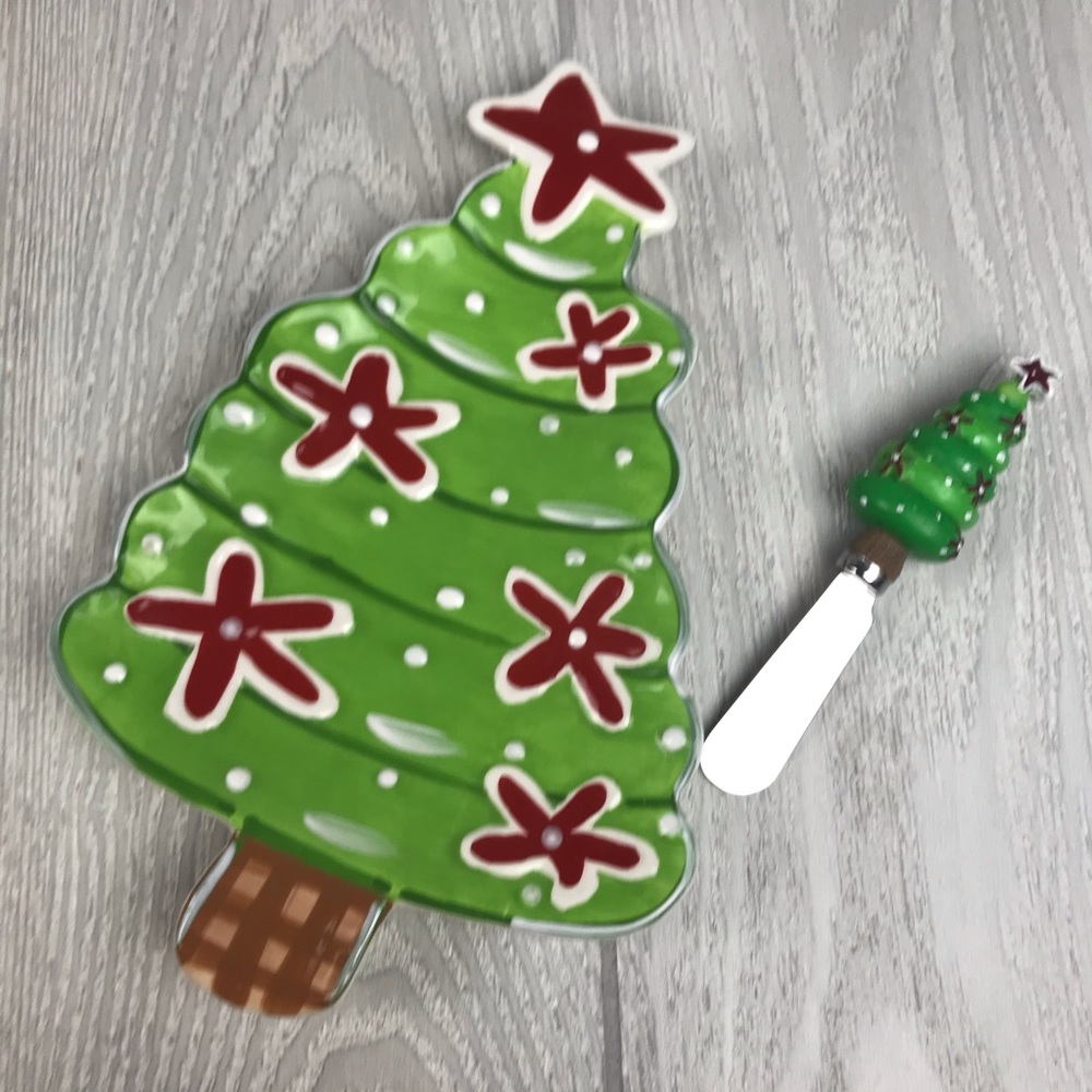 Christmas Tree cheese plate with serving tool holiday charcuterie decorative
